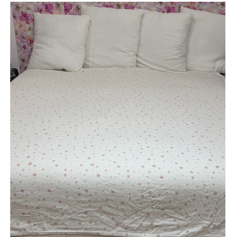 Pottery Barn Kids Full Flat Sheet Organic Cotton Flannel Pink Stars Kids Bedding
